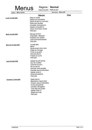 Menu Du 13 Au 17 Juillet 2026