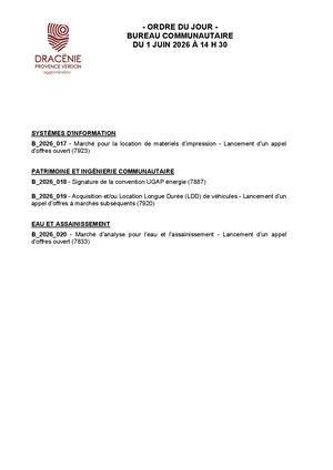 Délibérations bureau du 01 06 2026