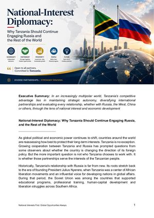 National Interest Diplomacy Why Tanzania Should Continue Engaging Russia, And The Rest Of The World