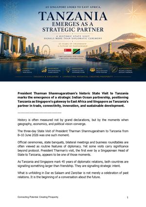 As Singapore Looks To East Africa, Tanzania Emerges As A Strategic Partner