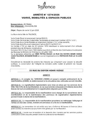 Arrete 1274 2026 Repas De Rue Le 12 06 2026 23 Rue Du Doyen Henri Vizioz