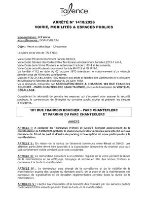 Arrete 1418 2026 Vente Au Deballage L'inconnue 181 Rue Francois Boucher Le 13 06 2026