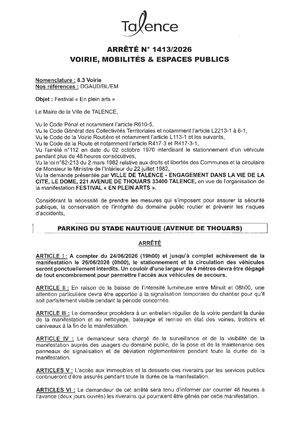 Arrete 1413 2026 Festival En Plair Arts Parking Du Stade Nautique Du 24 Au 26 06 2026
