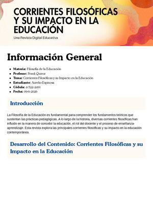Corrientes Filosóficas Y Su Impacto En La Educación