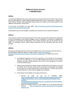 Règlement jeu-concours Summer Quiz