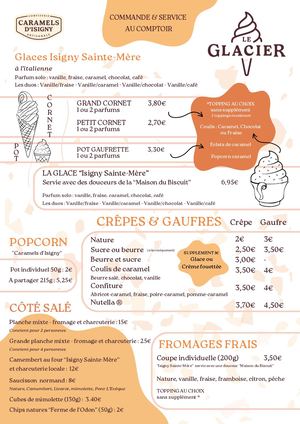 Menu Glacier Juin 2026