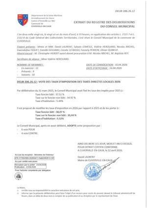 206 26 12 Vote Des Taux D'imposition Des Taxes Directes Locales 2026