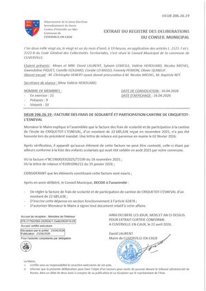 206 26 19 Facture Des Frais De Scolarite Criquetot L'esneval