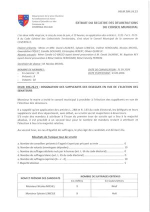 206 26 21 Désignation Des Suppléants En Vue De L'élection Des Sénateurs