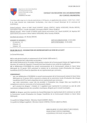 206 26 23 Désignation Des Représentants Au Sein De La Clect