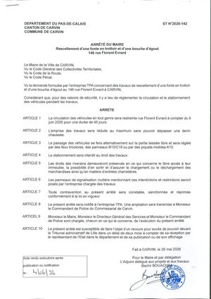 TRAVAUX DE RESCELLEMENT D UNE FONTE EN TROTTOIR ET D UNE BOUCHE D EGOUT - 146 RUE F. EVRARD - ENT TPA