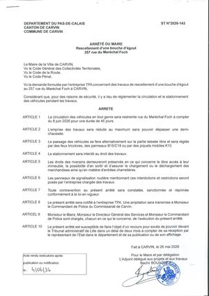 TRAVAUX DE RESCELLEMENT D UNE BOUCHE D EGOUT - 257 RUE DU MAL. FOCH - ENT TPA