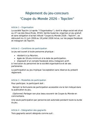 Reglement Jeu Concours Cdm 2026