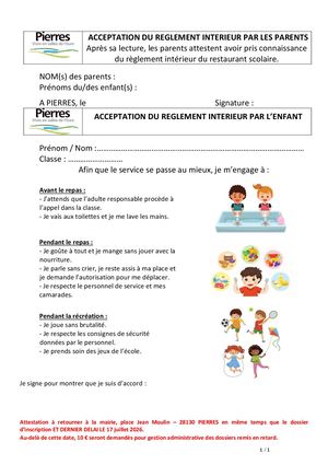 Attestation D'acceptation Du Règlement Intérieur
