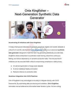 Onix Kingfisher – Next Generation Synthetic Data Generator