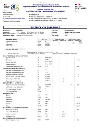 Analyse eau sortie station du 21 05 2026