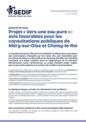 Communiqué de presse | Projet "Vers une eau pure" : avis favorables pour les consultations publiques de Méry-sur-Oise et Choiblsy-le-Roi
