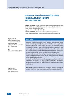 AZƏRBAYCANDA İNFORMATİKA FƏNN KURİKULUMUNUN İNKİŞAF TENDENSİYALARI / DEVELOPMENT TRENDS OF THE INFORMATICS (COMPUTER SCIENCE) CURRICULUM IN AZERBAIJAN