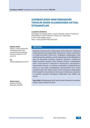 AZƏRBAYCANDA MƏKTƏBƏQƏDƏR TƏHSİLİN İDARƏ OLUNMASINDA AKTUAL İSTİQAMƏTLƏR / CURRENT TRENDS IN THE MANAGEMENT OF PRESCHOOL EDUCATION IN AZERBAIJAN