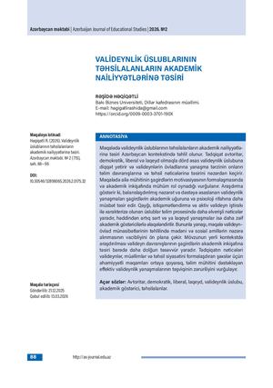 VALİDEYNLİK ÜSLUBLARININ TƏHSİLALANLARIN AKADEMİK NAİLİYYƏTLƏRİNƏ TƏSİRİ / THE IMPACT OF PARENTING STYLES ON STUDENTS’ ACADEMIC ACHIEVEMENT