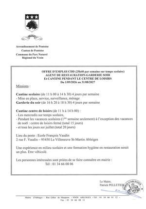 2026 Annonce Poste De Restauration Garderie Du Soir