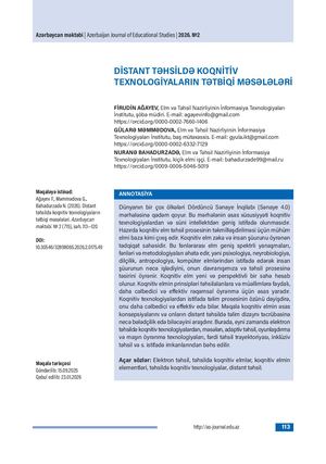 DİSTANT TƏHSİLDƏ KOQNİTİV TEXNOLOGİYALARIN TƏTBİQİ MƏSƏLƏLƏRİ / ISSUES IN THE APPLICATION OF COGNITIVE TECHNOLOGIES IN DISTANCE LEARNING