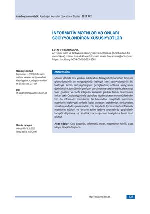 İNFORMATİV MƏTNLƏR VƏ ONLARI SƏCİYYƏLƏNDİRƏN XÜSUSİYYƏTLƏR / INFORMATIVE TEXTS AND THEIR DEFINING CHARACTERISTICS