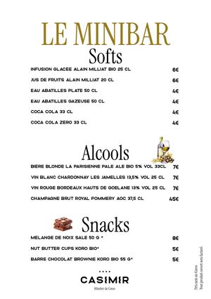 Menu Minibar HOTEL CASIMIR