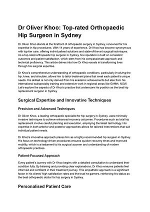 Top Rated Orthopaedic Hip Surgeon In Sydney