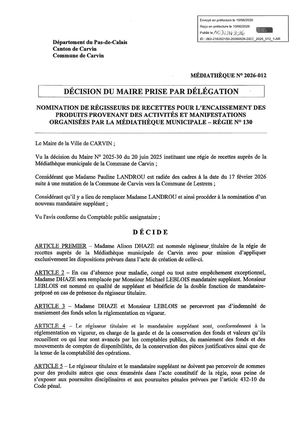 NOMINATION RÉGISSEURS DE RECETTES À LA MEDIATHEQUE