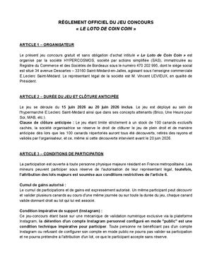 Règlement Officiel Le Loto De Coin Coin