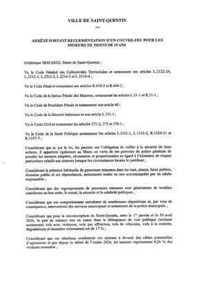 5 Arrêté 2026 Portant Réglementation D'un Couvre Feu Pour Les Mineurs De Moins De 15 Ans
