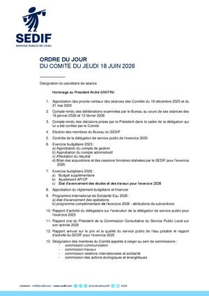 Ordre du jour Comité SEDIF 18 juin 2026