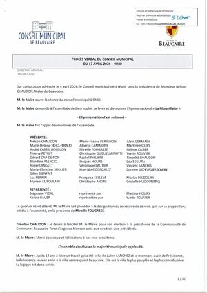 PV Conseil Municipal Du 17 Avril 2026 à 9h30