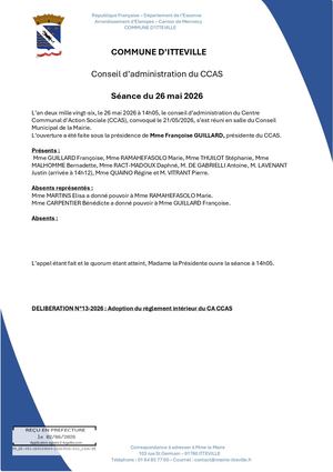Delib 13 2026 Adoption Du Reglement Interieur Du Ca Ccas
