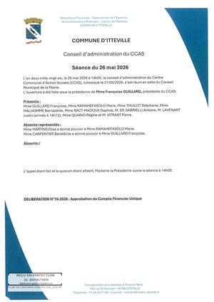 Delib 16 2026 Approbation Du Compte Financier Unique