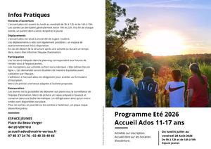 Programme Eté 2026  Accueil Ados 11-17 ans
