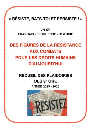 Résiste ! Recueil des plaidoiries des 3° Ore