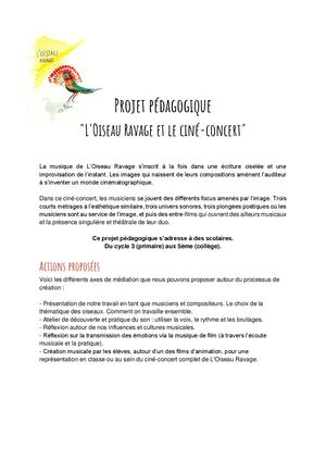L'Oiseau Ravage / Ciné-Concert / Dossier pédagogique