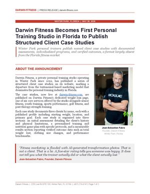 Darwin Fitness Becomes First Personal Training Studio In Florida To Publish Structured Client Case Studies
