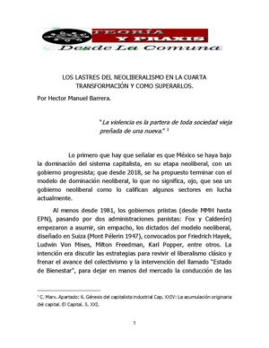 Los Lastres Del Neoliberalismo En La Cuarta Transformación Y Como Superarlos