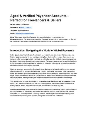 Aged & Verified Payoneer Accounts – Perfect For Freelancers & Sellers