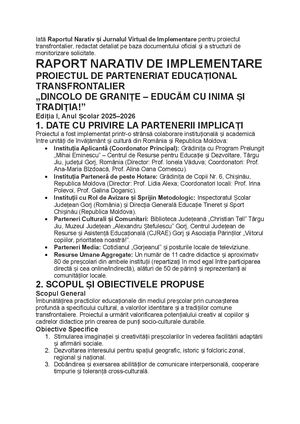Raportul Narativ șI Jurnalul Virtual De Implementare Pentru Proiectul Transfrontalier