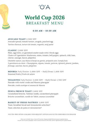 World Cup Breakfast Menu Oa Bar