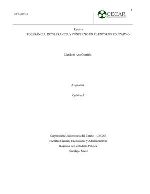 TOLERANCIA, INTOLERANCIA Y CONFLICTO EN EL ENTORNO EDUCATIVO