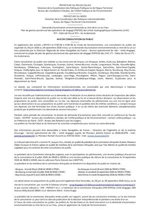 Avis de consultation public - Plan de gestion pluriannuel des opérations de dragage des Unités Hydroliques Cohérentes