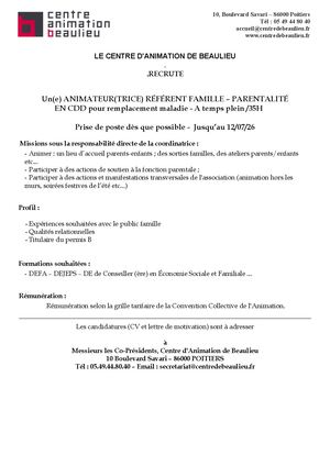 Offre Rempacement Référent E Famille Parentalité