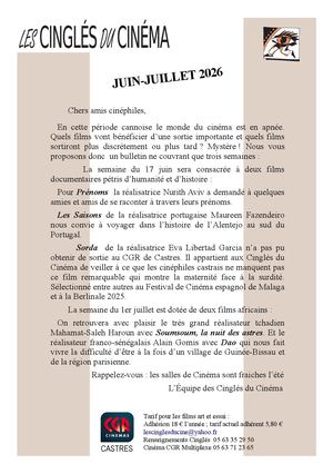 Juin-juillet 2026 bulletin Cinglés du Cinéma