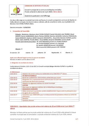 Liste des délibérations 05 juin 2026 2ème Séance