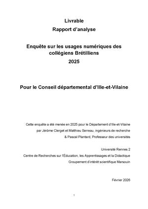 Enquête usages numériques collegien.nes 2025